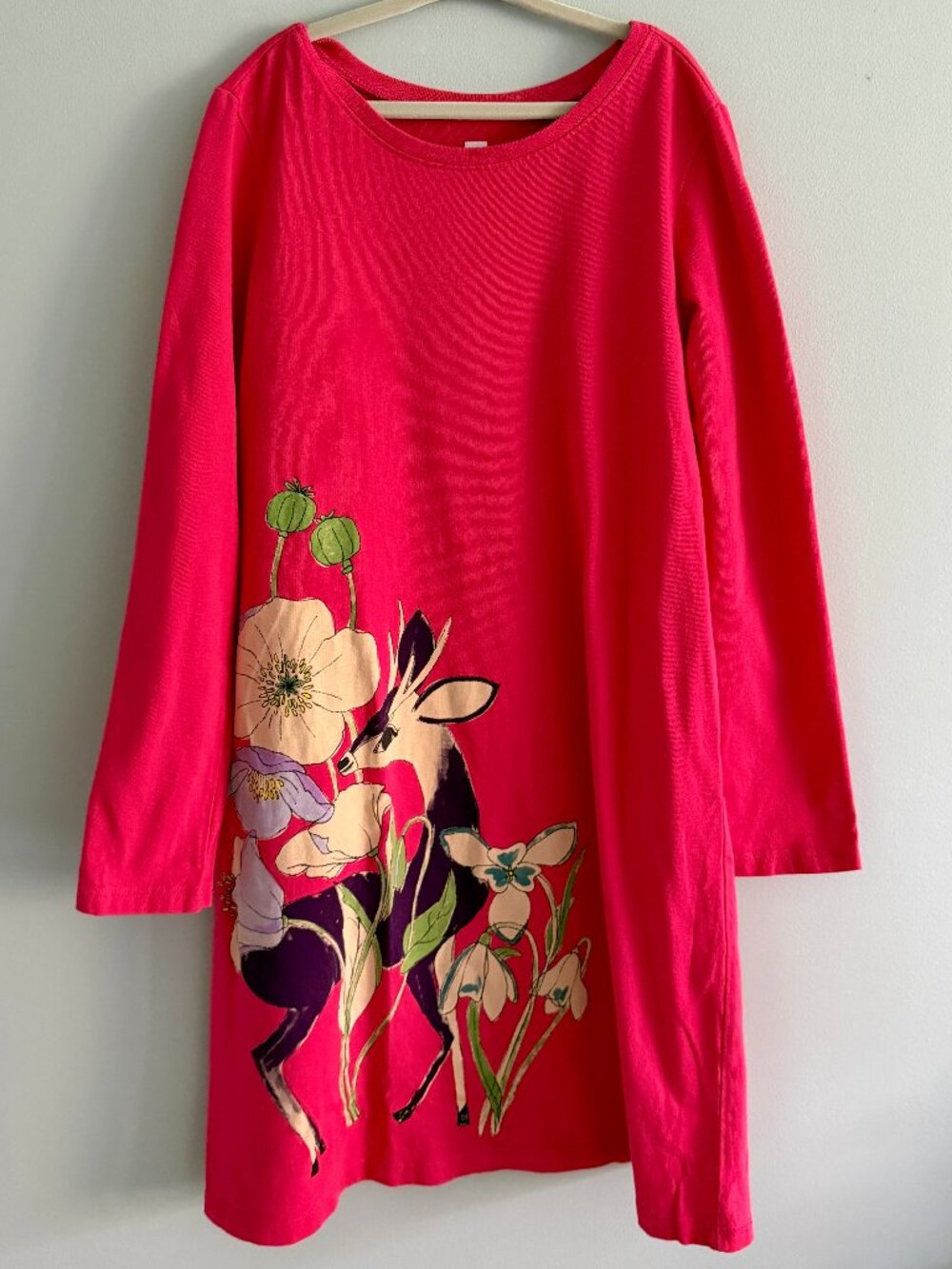 Tea Collection Deer Floral Graphic Long Sleeve Knit Dress Pink Size 10